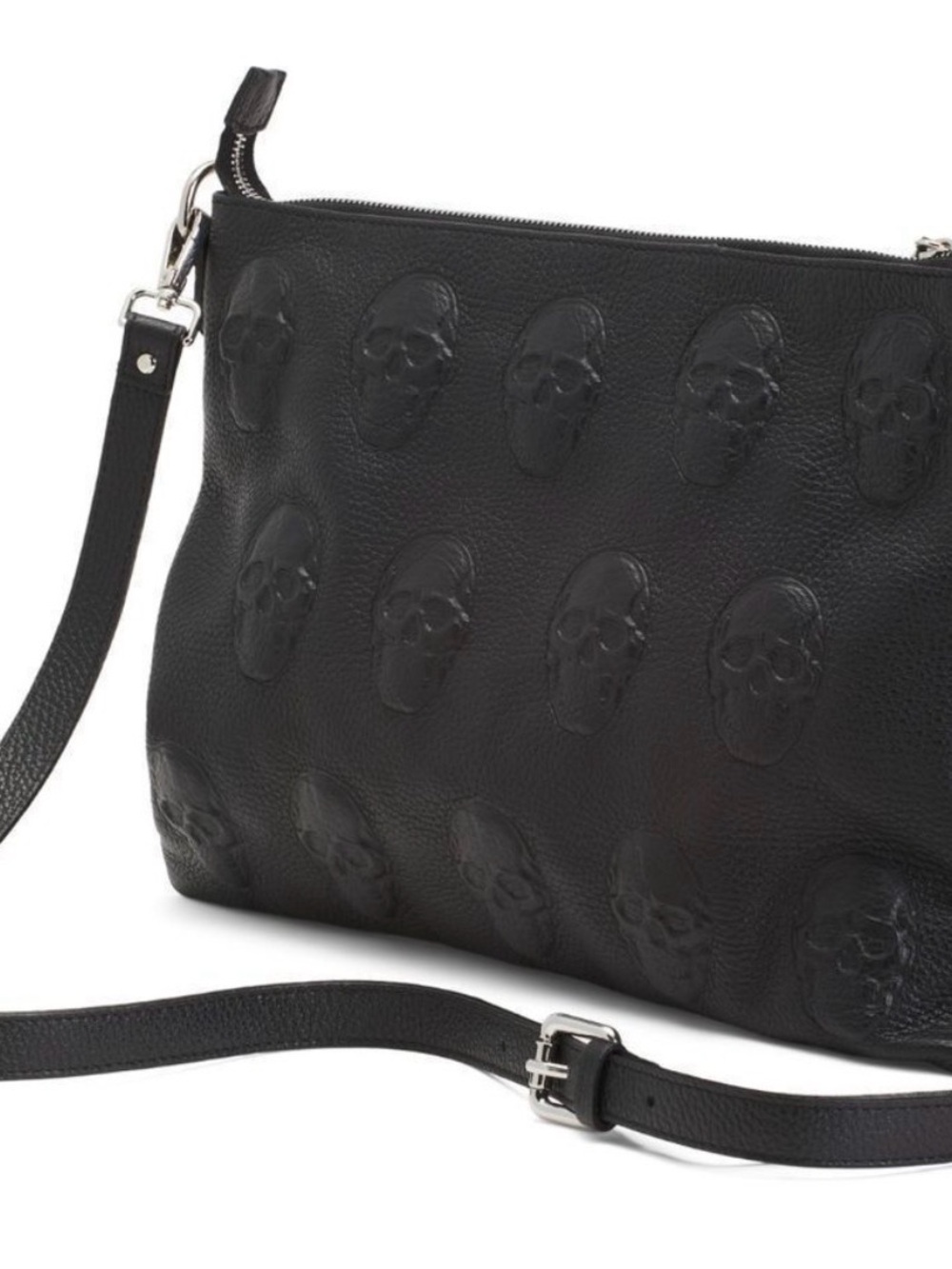 Skull-Embossed Leather Crossbody